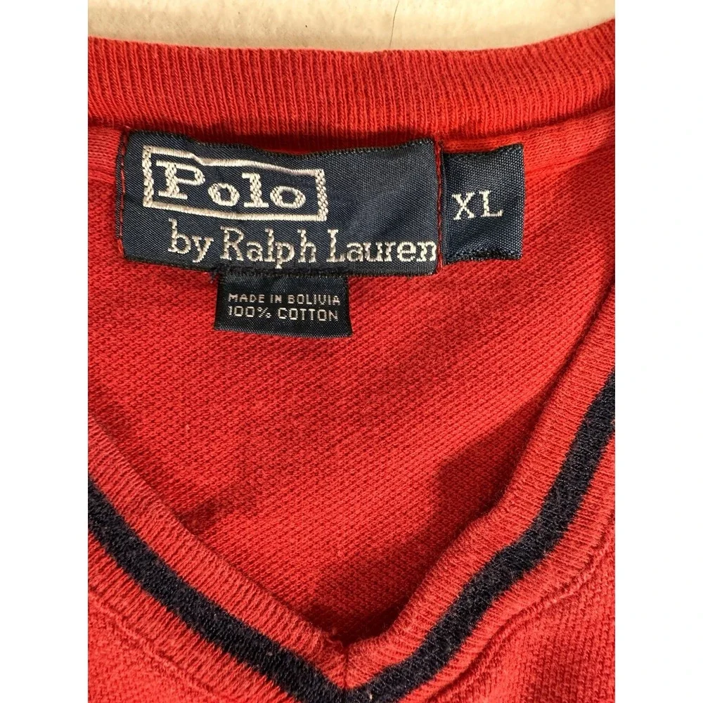 Polo Ralph Lauren Men's Red V-Neck Polo Pony Logo Cotton Knit T-Shirt XL